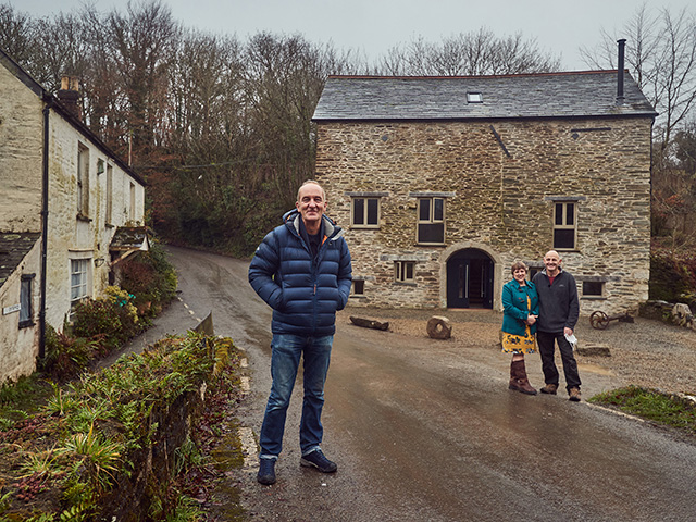 Kevin McCloud outside the old flour mill in cornwall from Grand Designs 2021