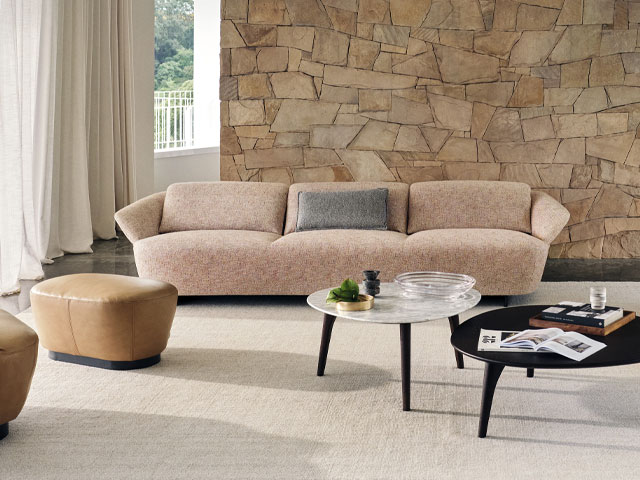 Amalfi blush three-seater sofa. Photo: King Living Amalfi blush three-seater customisable sofa by King Living