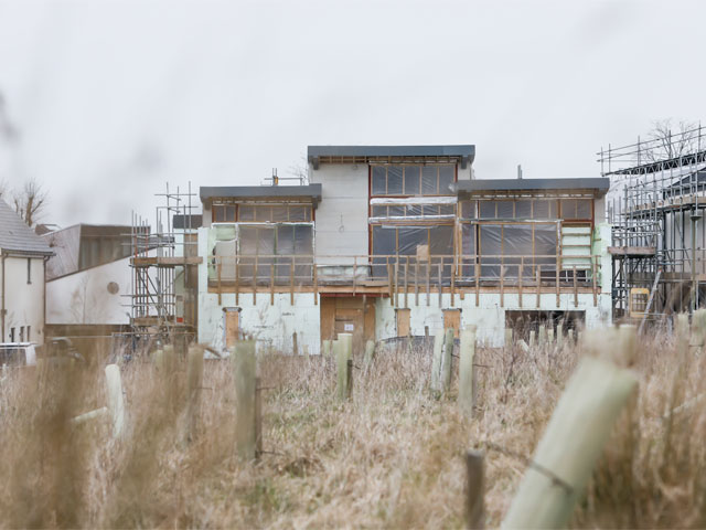 unfinished unglazed home on Graven Hill building site